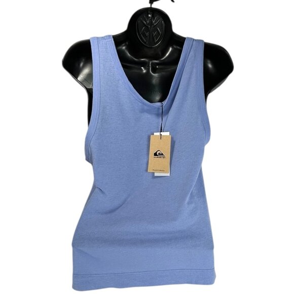 QUIKSILVER Ringer Tank Top Sz S Blue Graphic Logo Print Scoop Neck Cotton Modal - Picture 6 of 13